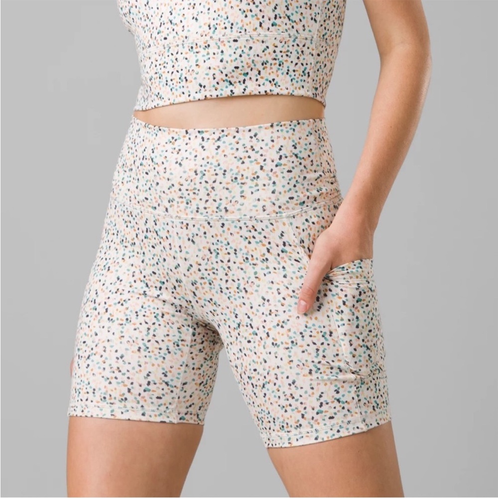Prana Cream Speckled Bike Shorts